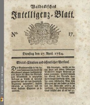 No. 17, Dienstag den 27. April 1784