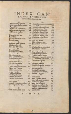 Index Cantionum Latinarum, in hoc libro contentarum.