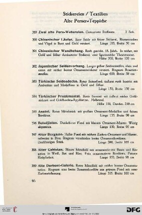 Stickereien, Textilien; Alte Perser-Teppiche (Nr. 389-434)