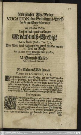 Christlicher Ehe-Weiber Vocation oder Bestallungs-Brieff, den sie von Paulo bekommen