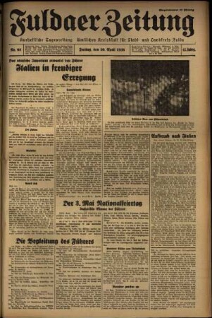 Ausgabe vom Freitag, den 29. April 1938.