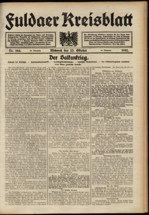 Erste Ausgabe vom Mittwoch, den 23. Oktober 1912.