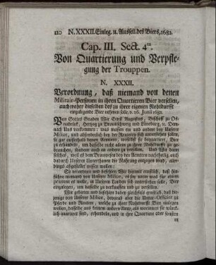 Cap. III. Sect. 4ta. Von Quartierung und Verpflegung der Trouppen.