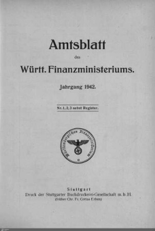 10.1942: Finanzministerium, Amtsblatt 1942