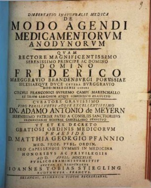 Dissertatio inavgvralis medica De modo agendi medicamentorvm anodynorvm