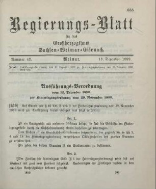 156. Ausführungs-Verordnung zur Hinterlegungsordnung vom 29. November 1899
