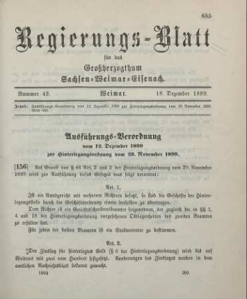 156. Ausführungs-Verordnung zur Hinterlegungsordnung vom 29. November 1899