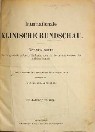 Internationale klinische Rundschau. 3. 1889
