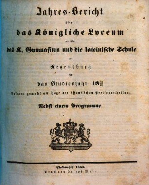 Jahres-Bericht. 1862/63 (1863)