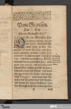 Das I. Cap. Ob ein Gewissen seye?