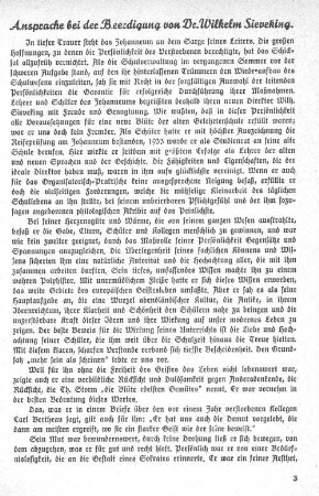 Ansprache bei der Beerdigung von Dr. Wilhelm Sieveking.