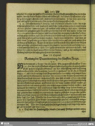 Das VII. Capitel. Rettung der Beantwortung der fünfften Frage