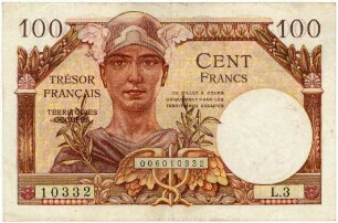 Geldschein, 100 Francs (FRF), 1947
