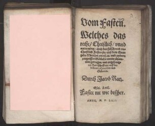 Vom Fasten : aus d. Evangelio Matthei am 6. Cap.