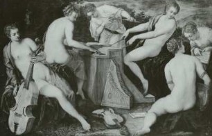 Musizierende Frauen : Tintoretto, Jacopo: Musizierende Frauen. Öl auf Leinwand; 42 x 214 cm. Dresden: Gemäldegalerie Alte Meister Kat. 1908, Nr. 265