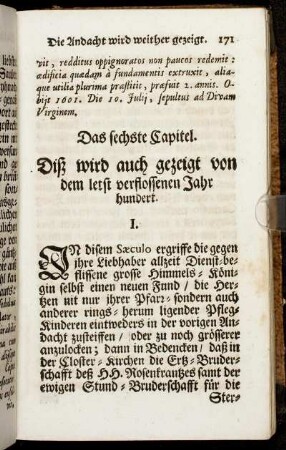 Das sechste Capitel. Diß wird auch gezeigt von dem letst verflossenen Jahrhundert