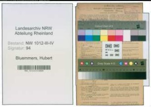Entnazifizierung Hubert Bluemmers , geb. 12.07.1901 (Kaufmann)