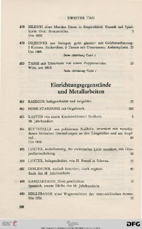 Einrichtungsgegenstände und Metallarbeiten (Nr. 481-506)