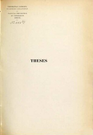 Theses. 1892/93, Fac. philosophiae et litterarum [u.] S. Fac. Theol.
