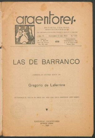 1937015500: Las de barranco : comedia en cuatro actos