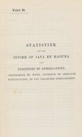 Tabél D. Statistiek van den invoer op Java en Madura van europésche en ......
