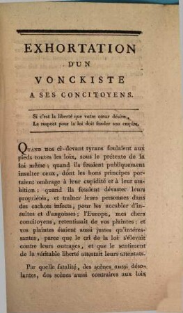 Exhortation D'Un Vonckiste A Ses Concitoyens