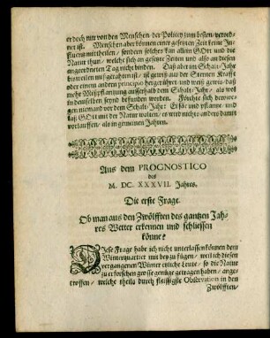 Aus dem Prognostico des M. DC. XXXVII. Jahres. Die erste - sechste Frage.