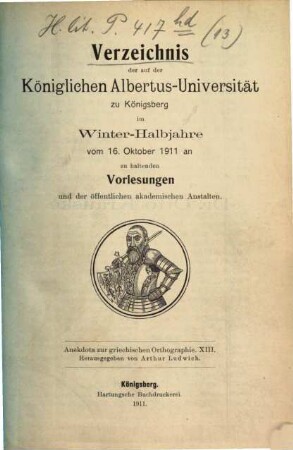 Anekdota zur griechischen Orthographie, 13. WS 1911/12