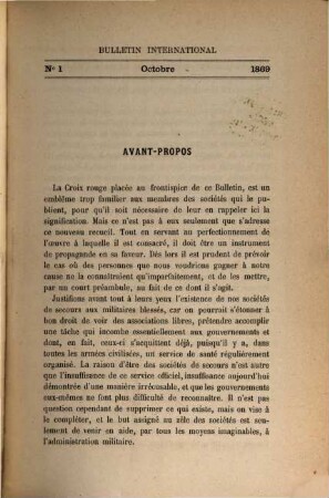 Bulletin international des sociétés de secours aux militaires blessés. 1. 1869/70, Nr. 1 - 4