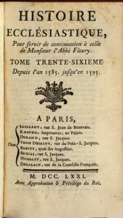 Histoire Ecclésiastique, 36. Depuis l'an 1585. jusqu'en 1595.