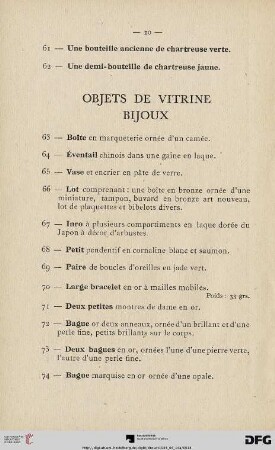 Objets de vitrine - Bijoux (Nr. 63-74)
