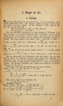 J. Blümel's Aufgaben zum Zifferrechnen : Nach der neuen Münz-, Maß- u. Gewichtsordnung des deutschen Reichs, 5. Einfache und zusammengesetzte Regel de tri und Procentrechnungen