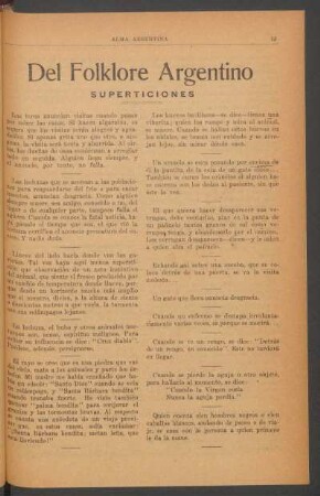 Del folklore argentino : Supersticiones. - [Costumbres]