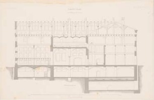 Brauereigebäude von E. Wagner, Berlin: Längsschnitt AB (aus: Atlas zur Zeitschrift für Bauwesen, hrsg. v. G. Erbkam, Jg. 4, 1854)
