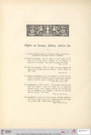 Objets en bronze, laiton, cuivre etc. (Nr. 872 - 1081)