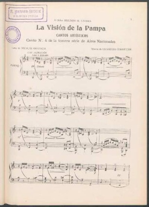 La visión de la Pampa : Cantos artísticos ; Canto Nº. 4 de la tercera série de Aires Nacionales