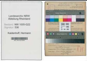 Entnazifizierung Hermann Kaldenhoff , geb. 09.08.1910 (Milchhaendler)