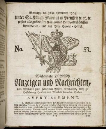 No. 53. Montags, den 31ten December 1764.