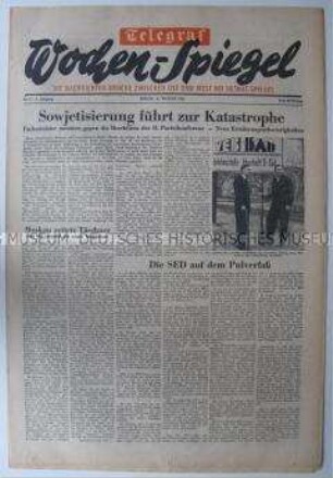 Wochenausgabe der West-Berliner Tageszeitung "Telegraf" überwiegend zu Problemen in der DDR