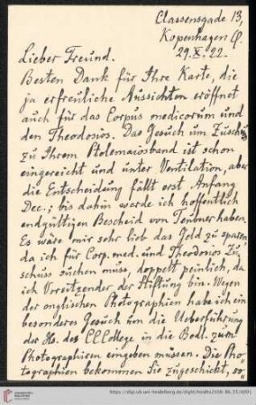 Briefe von Johan L. Heiberg an Franz Boll: Karte von Johan L. Heiberg an Franz Boll
