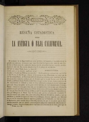 Reseña estadistica sobre la antigua ó baja California.