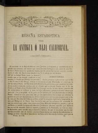 Reseña estadistica sobre la antigua ó baja California.