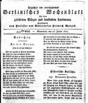447stes Stueck, Sonnabend, den 26. Julius 1817