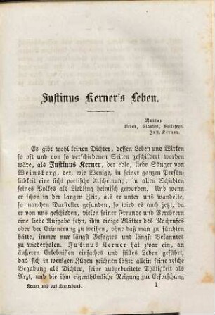 Justinus Kerner und das Kernerhaus zu Weinsberg : Gedenkblätter aus des Dichters Leben. Mit drei artistischen Beilagen