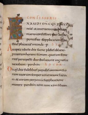 Zierinitiale / Randleisteninitiale mit Rankenbesatz: E(xaudi domine)
