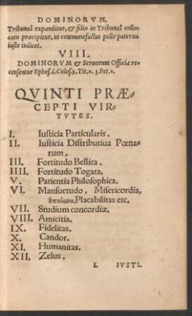 Quinti Praecepti Virtutes.