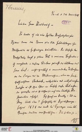 Brief von Ferdinand Tönnies an Gustav Radbruch