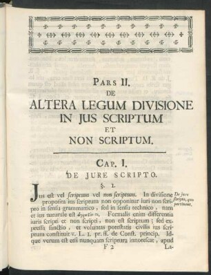 Pars II. De Altera Legum Divisione In Ius Scriptum Et Non Scriptum