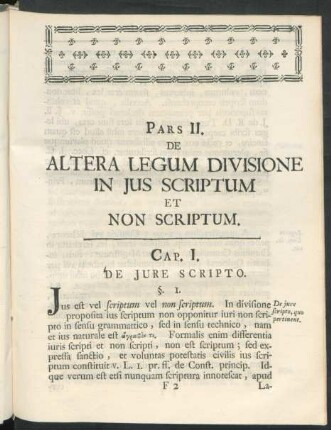 Pars II. De Altera Legum Divisione In Ius Scriptum Et Non Scriptum
