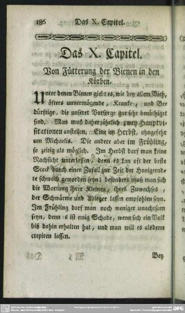 Das X. Capitel. Von Fütterung der Bienen in den Körben